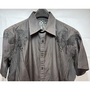 Roar Shirt Mens XL Black Embroidered Wings Button Up Y2K Grunge Western W3114160